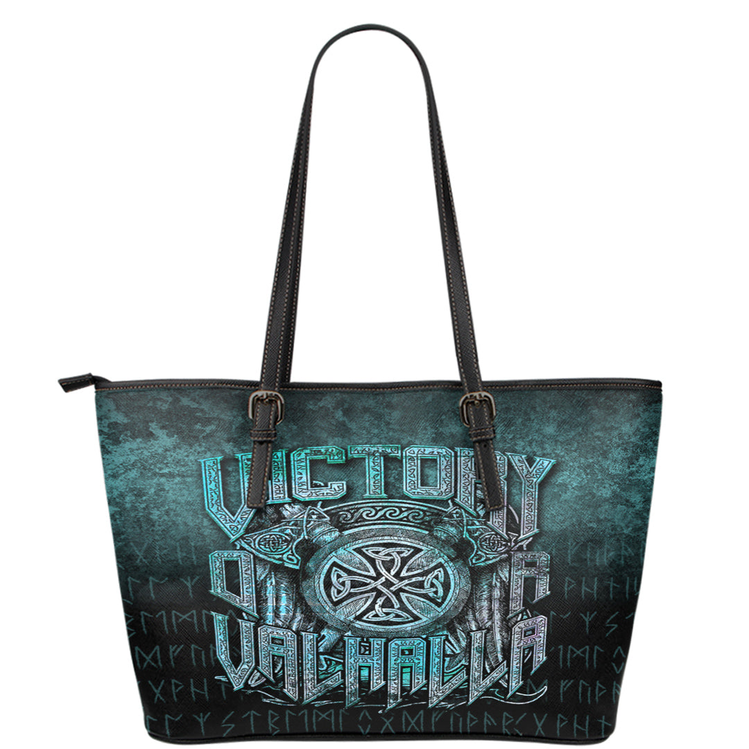Wonder Print Shop Leather Tote - Victory or Valhalla Leather Tote RLT12 - Wonder Print Shop