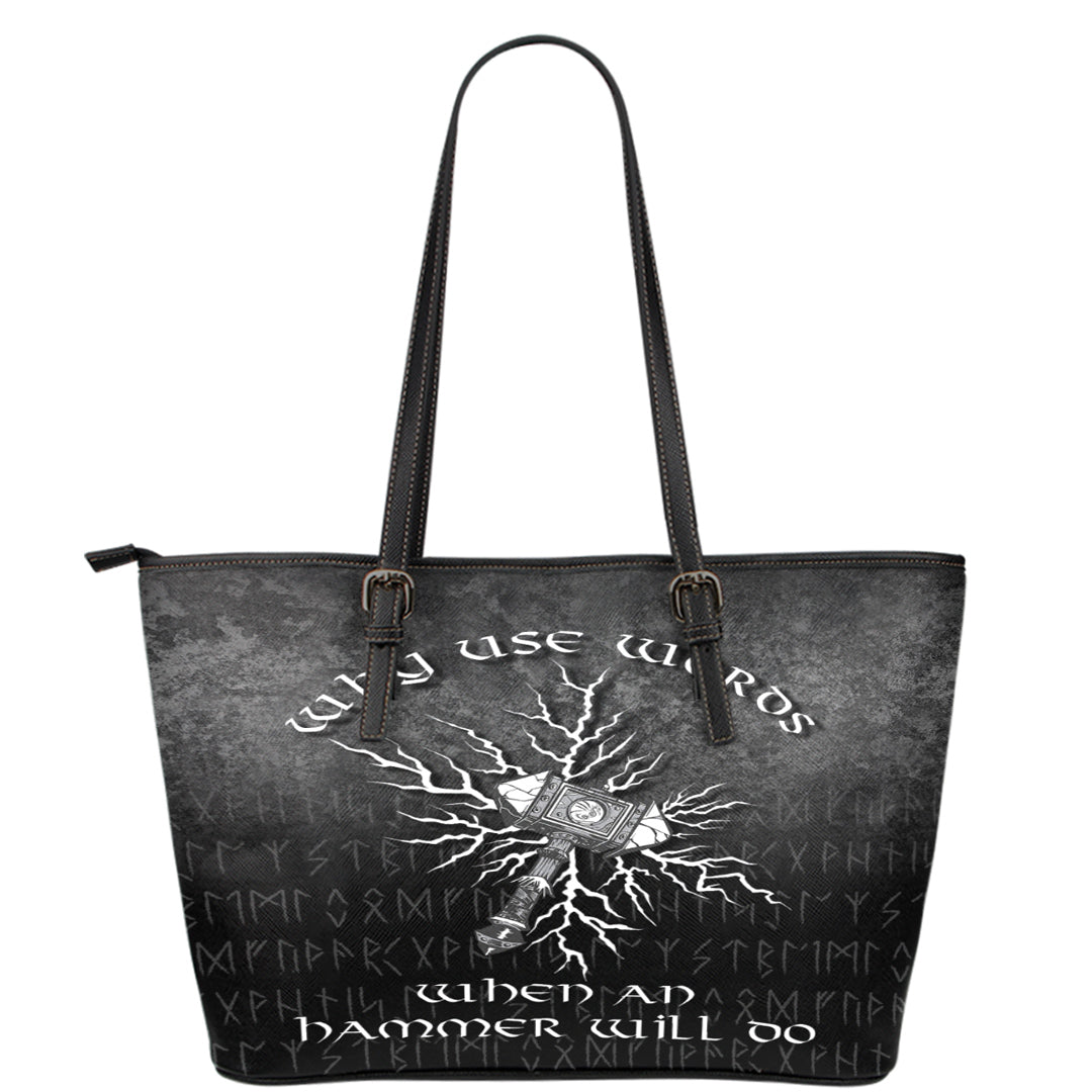 Viking Leather Tote Why Use Words When An Hammer Will Do Leather Tote RLT12 - Wonder Print Shop