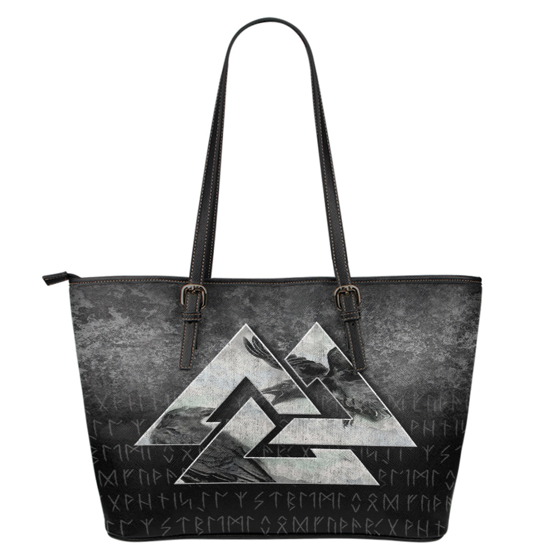 Viking Leather Tote Huginn Muninn Ravens from Odin Viking Leather Tote RLT12 - Wonder Print Shop