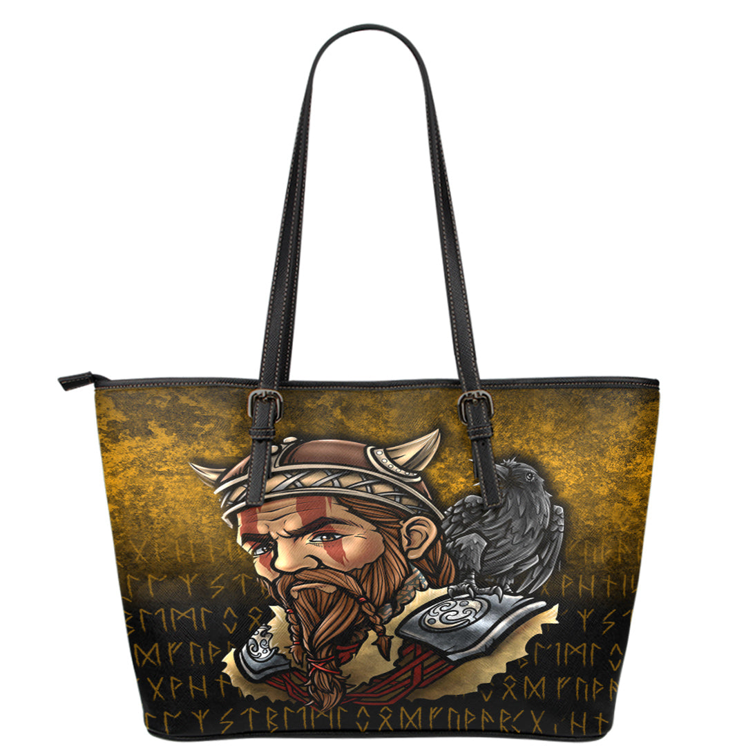 Viking Leather Tote Viking Warrior Odin Valhalla Raven Leather Tote RLT12 - Wonder Print Shop