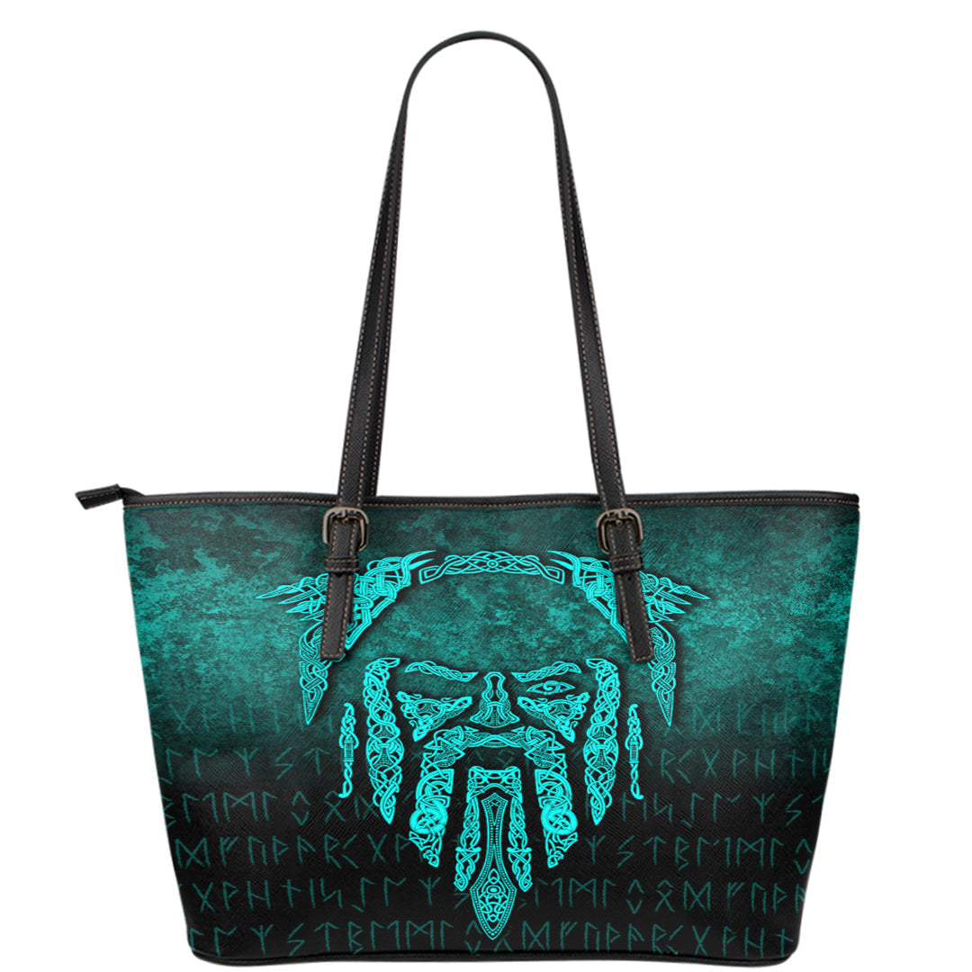 Viking Leather Tote Eye of Odin Cyan Version Leather Tote RLT12 - Wonder Print Shop