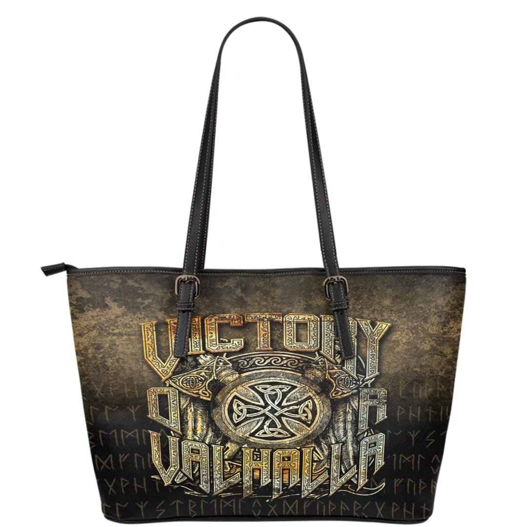 Wonder Print Shop Leather Tote - Victory or Valhalla Leather Tote RLT12 - Wonder Print Shop