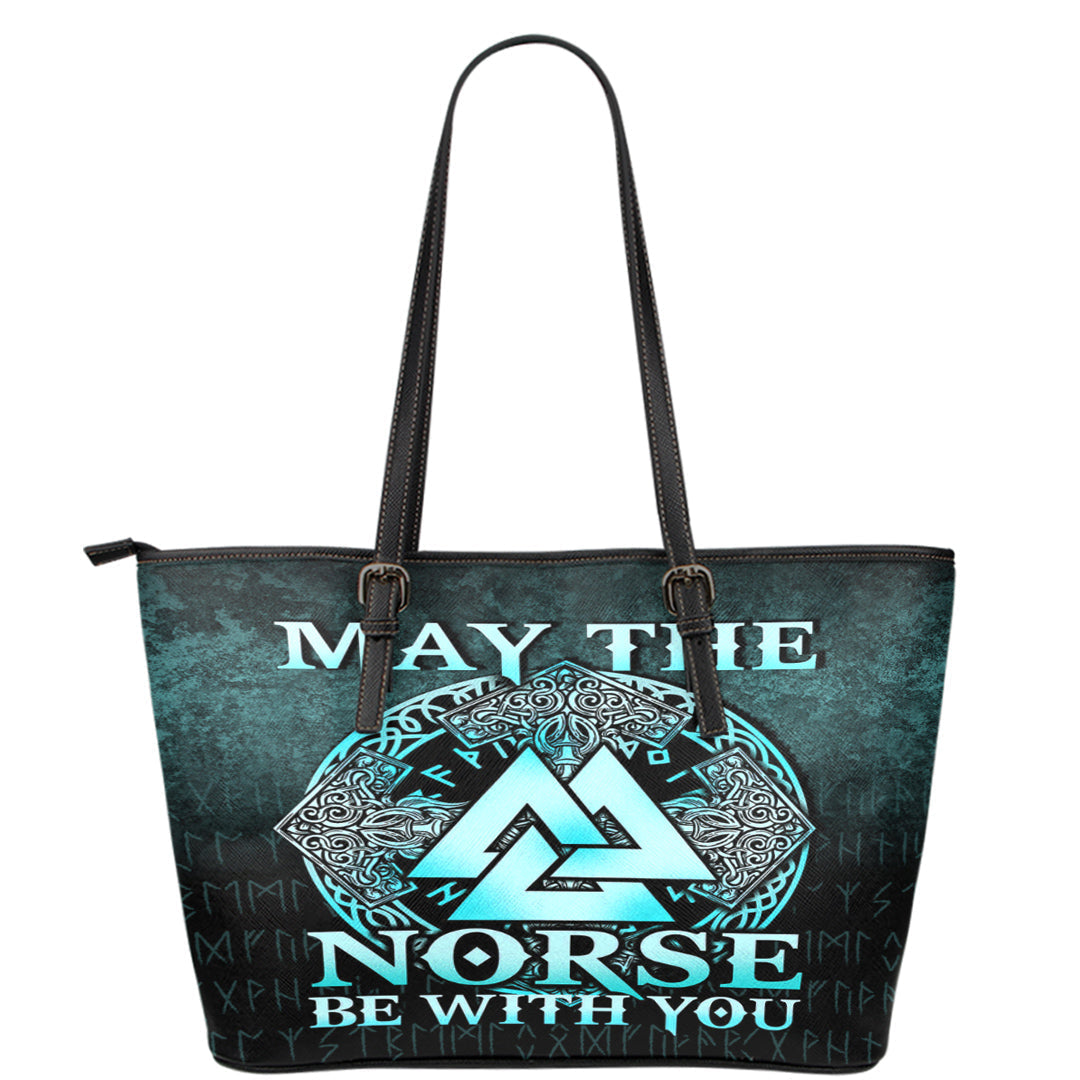 Viking Leather Tote May The Norse Be With You Viking Cyan Version Leather Tote RLT12 - Wonder Print Shop