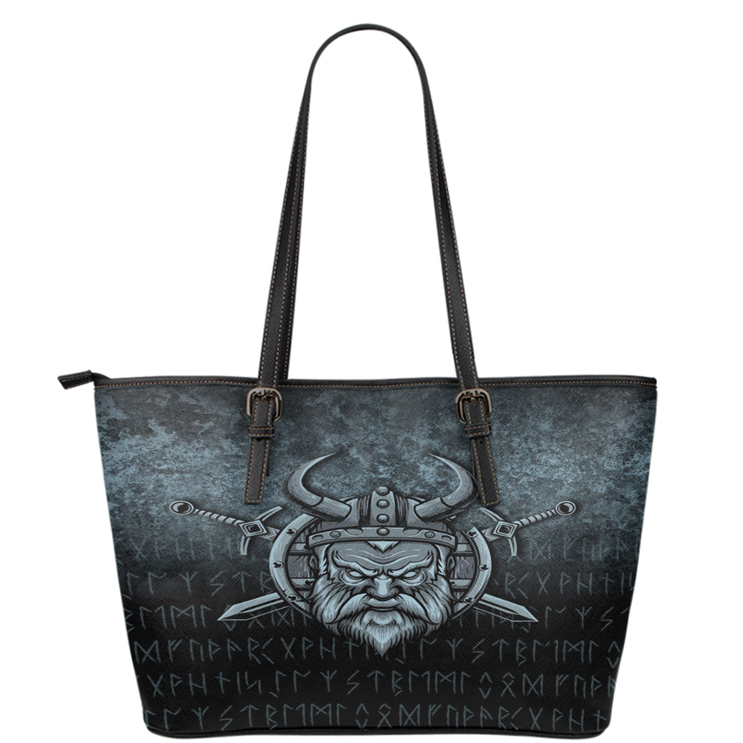 Wonder Print Shop Leather Tote - Victory or Valhalla Warrior Leather Tote RLT12 - Wonder Print Shop