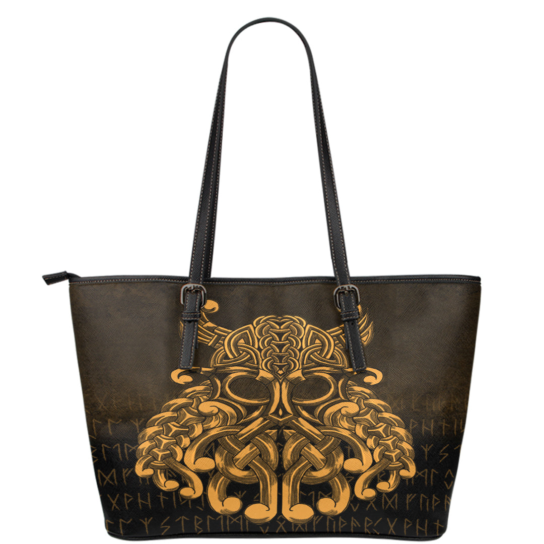 Viking Leather Tote Vikings Odin Valhalla Gold Version Leather Tote RLT12 - Wonder Print Shop