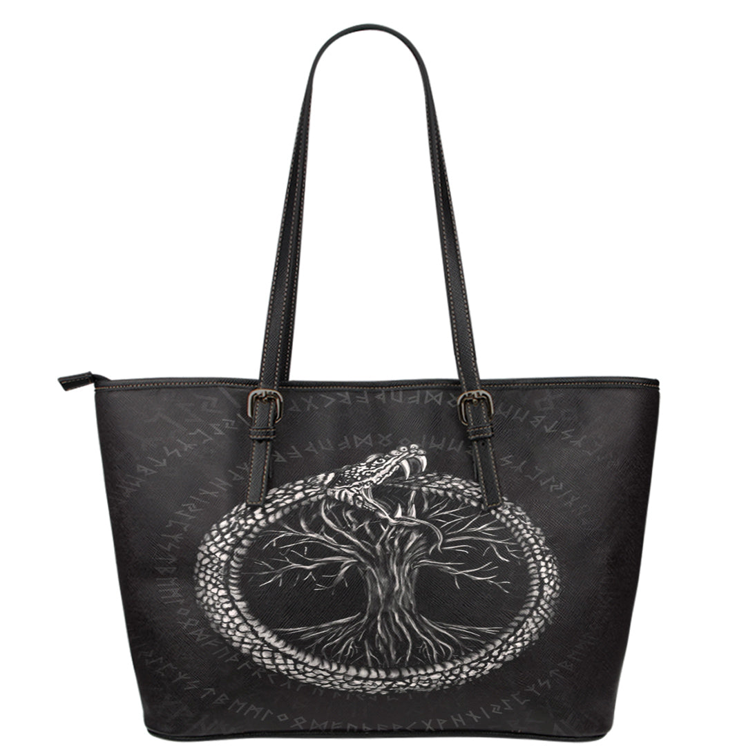 Viking Leather Tote Ouroboros with Tree Of Life Leather Tote RLT12 - Wonder Print Shop