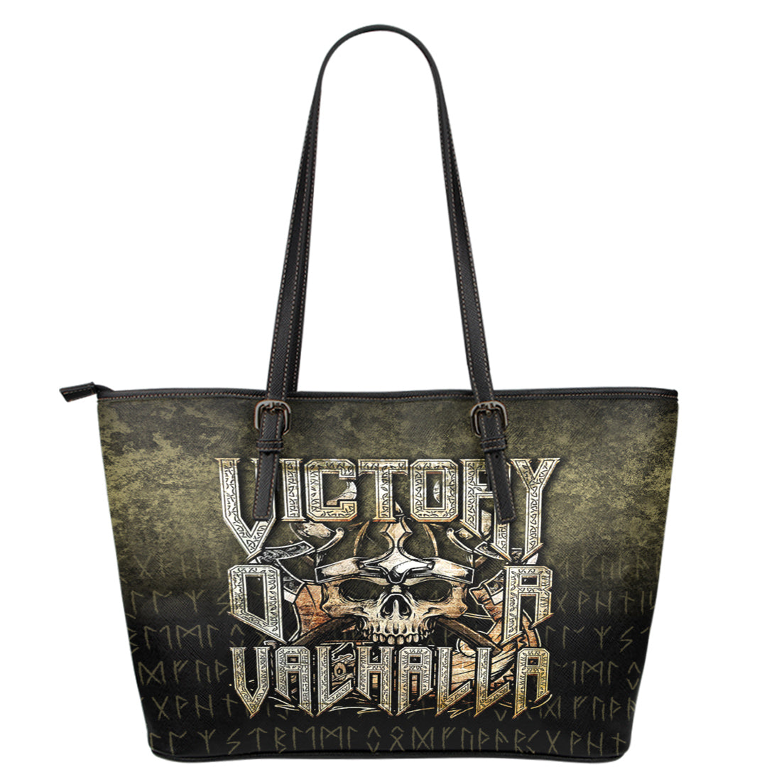 Wonder Print Shop Leather Tote - Victory or Valhalla Leather Tote RLT12 - Wonder Print Shop