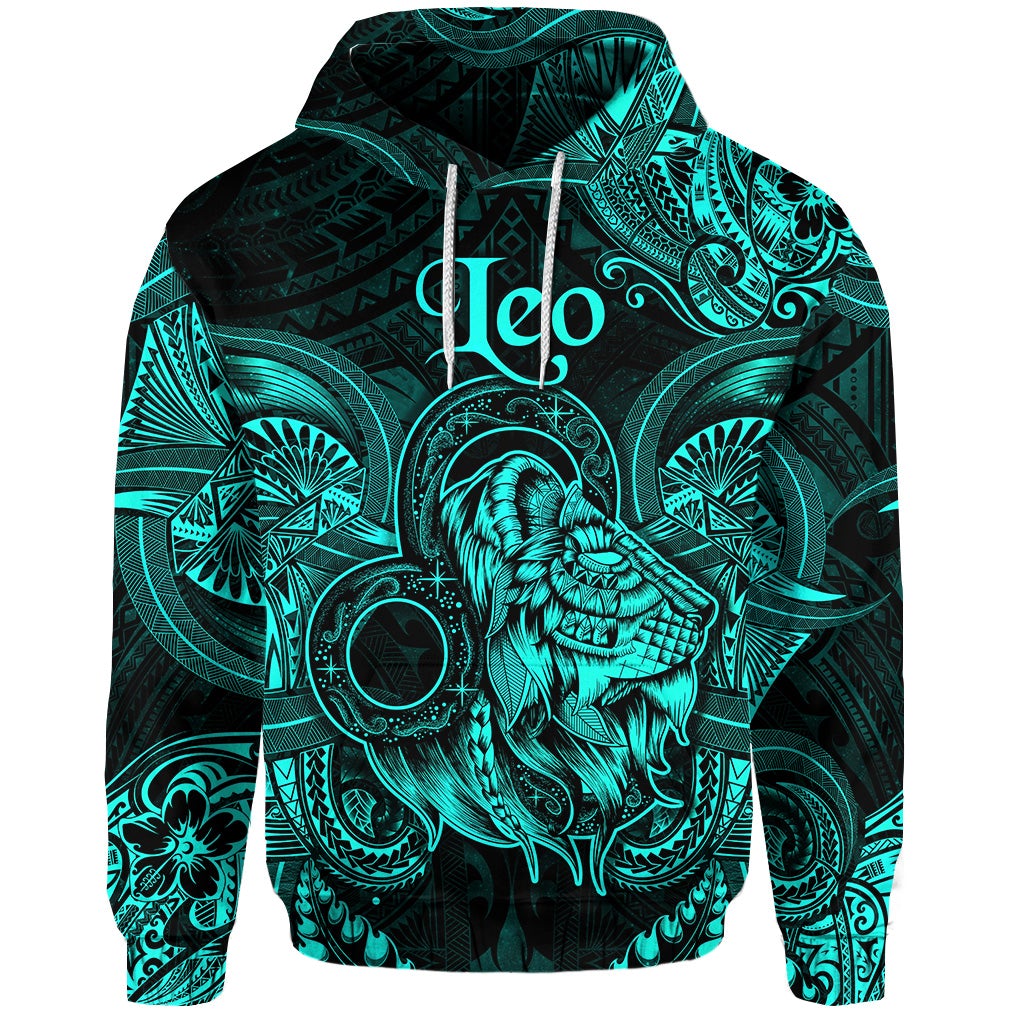 Custom Leo Zodiac Polynesian Hoodie Unique Style Turquoise LT8 - Wonder Print Shop