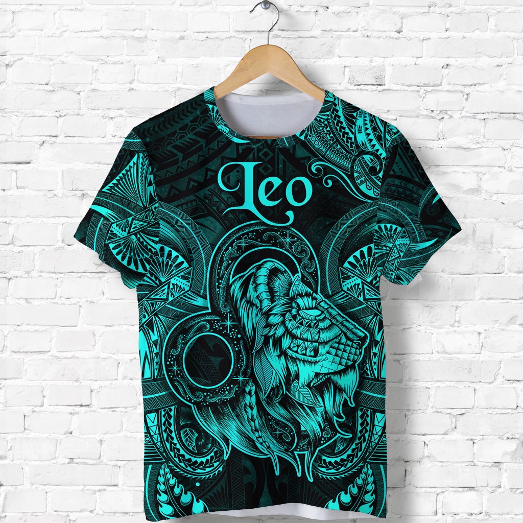 Custom Leo Zodiac Polynesian T Shirt Unique Style Turquoise LT8 - Wonder Print Shop
