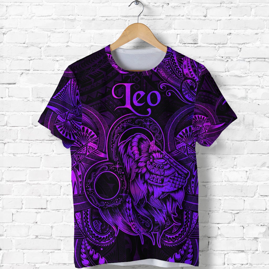 Custom Leo Zodiac Polynesian T Shirt Unique Style Purple LT8 - Wonder Print Shop