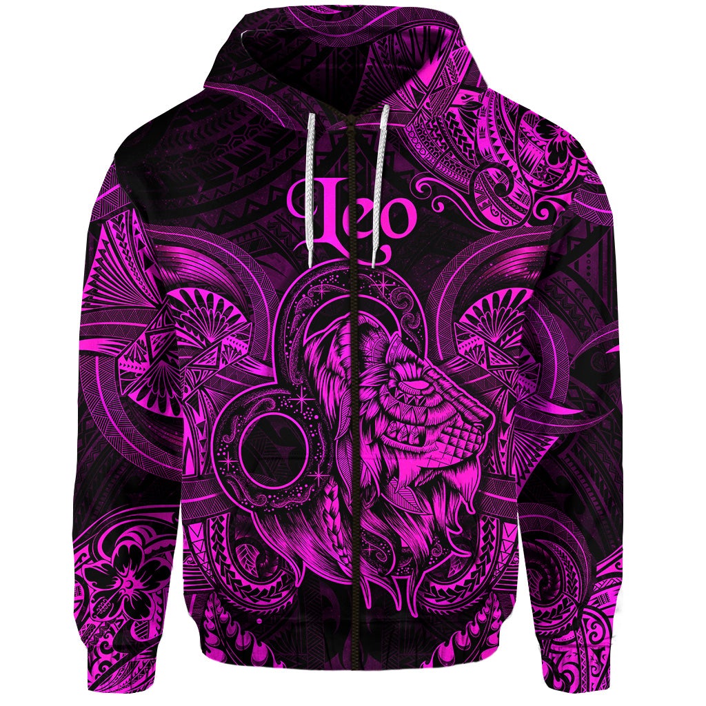 Custom Leo Zodiac Polynesian Zip Hoodie Unique Style Pink LT8 - Wonder Print Shop