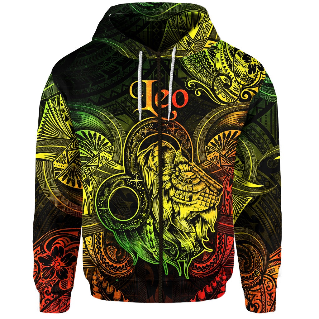 Custom Leo Zodiac Polynesian Zip Hoodie Unique Style Reggae LT8 - Wonder Print Shop