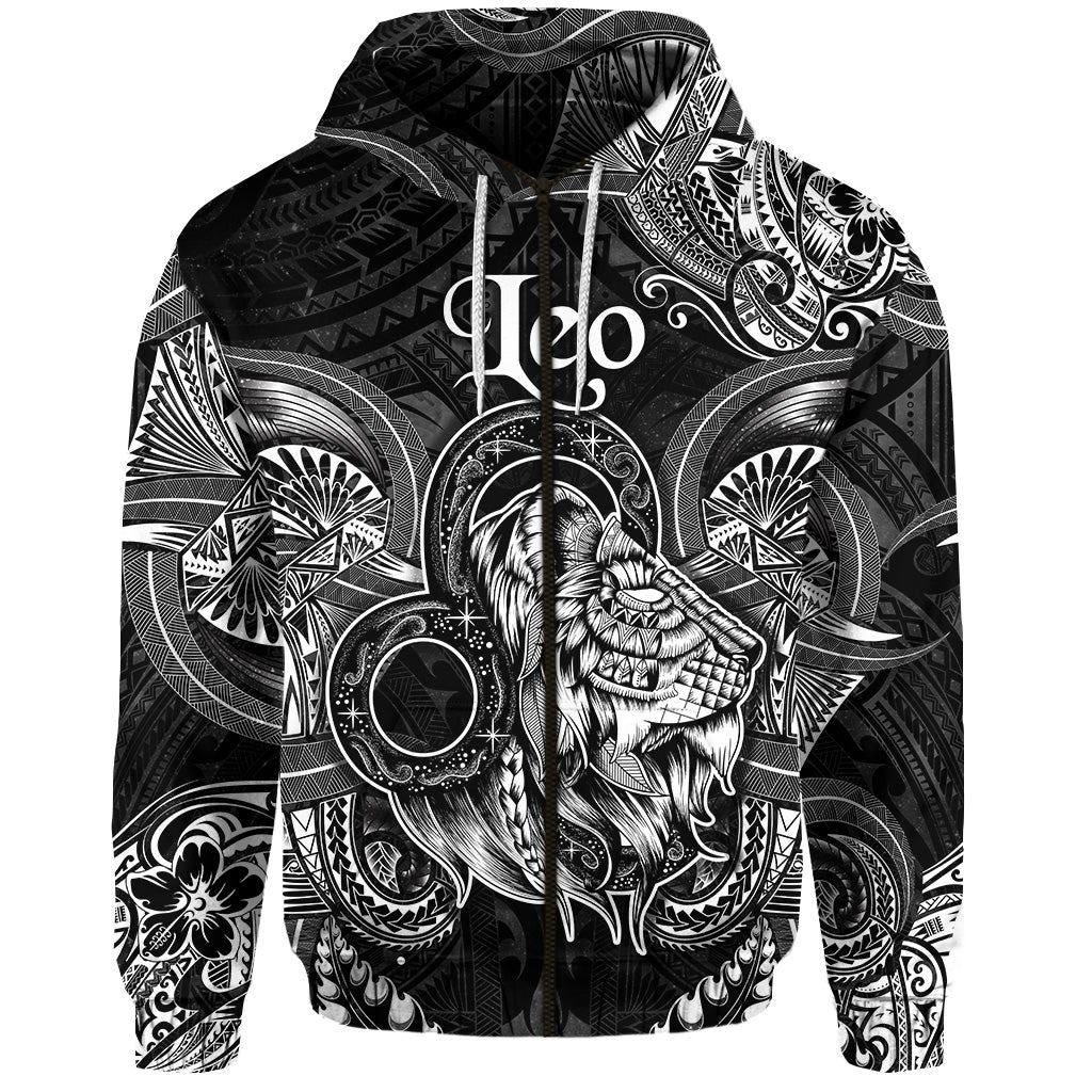 Custom Leo Zodiac Polynesian Zip Hoodie Unique Style Black LT8 - Wonder Print Shop