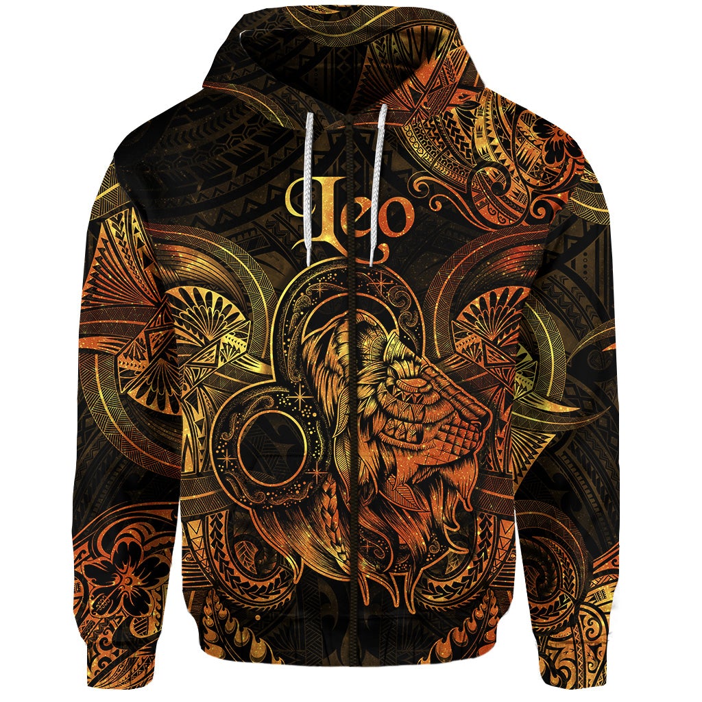 Custom Leo Zodiac Polynesian Zip Hoodie Unique Style Gold LT8 - Wonder Print Shop