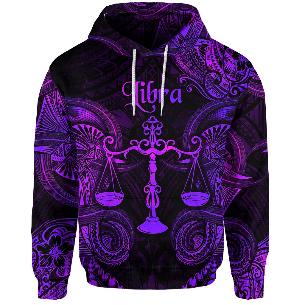 Custom Libra Zodiac Polynesian Hoodie Unique Style Purple LT8 - Wonder Print Shop