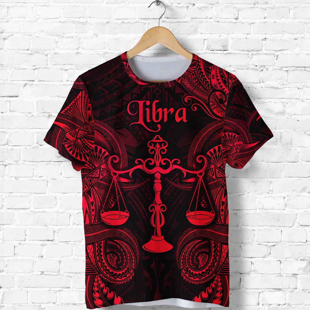 Custom Libra Zodiac Polynesian T Shirt Unique Style Red LT8 - Wonder Print Shop