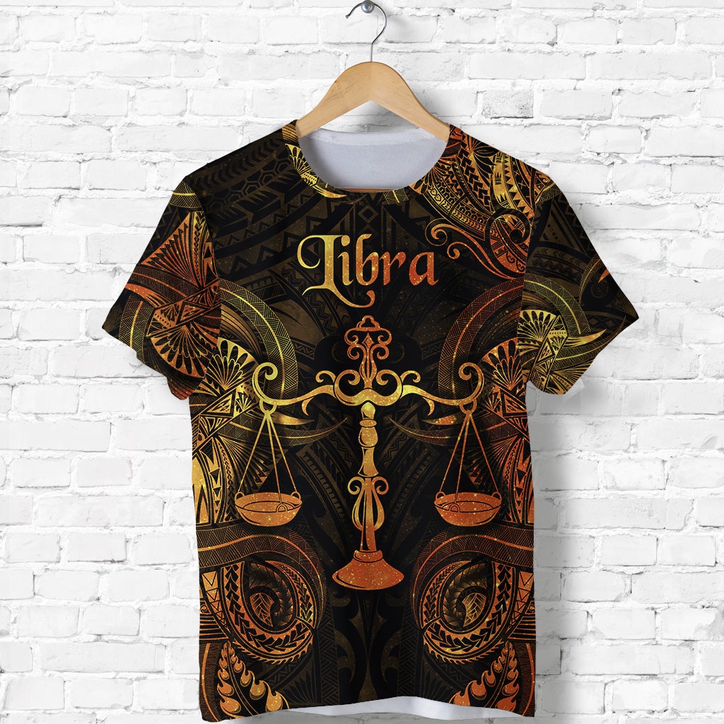 Custom Libra Zodiac Polynesian T Shirt Unique Style Gold LT8 - Wonder Print Shop