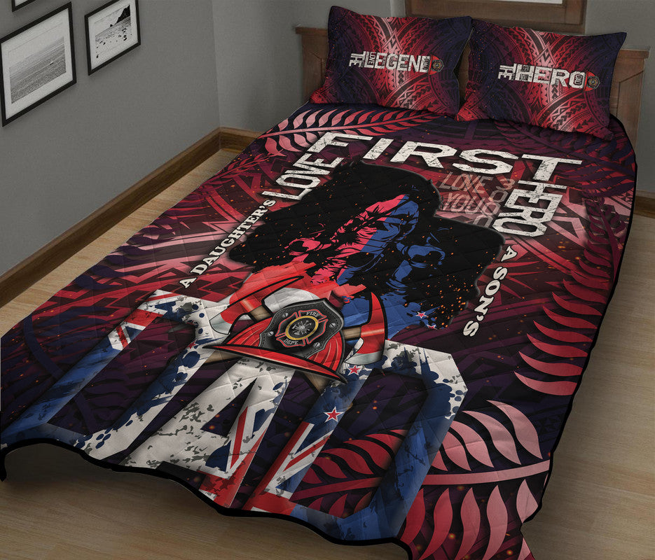 (Custom Personalised) Fathers Day - New Zealand Firefighter Dad Quilt Bed Set- Maori Pattern - Wonder Print Shop