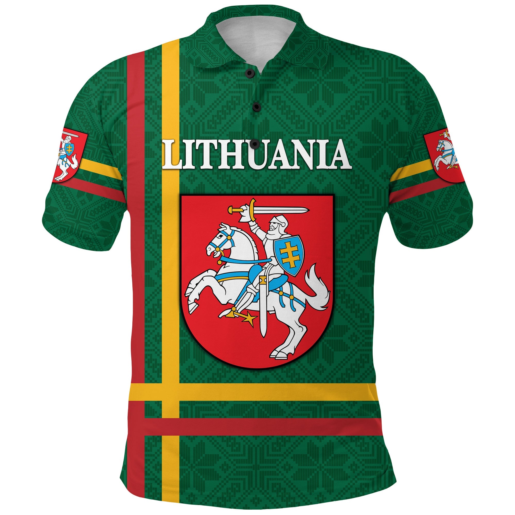 custom-personalised-lithuania-polo-shirt-coat-of-arms-lietuva-flag-style-green