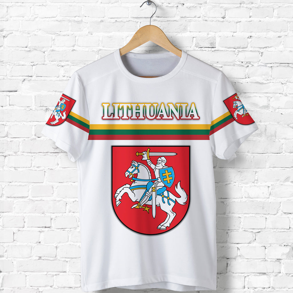 Custom Lithuania T Shirt Coat Of Arms Lietuva Flag Style White LT8 - Wonder Print Shop
