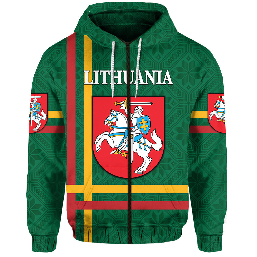 Lithuania Zip Hoodie Coat Of Arms Lietuva Flag Style Green LT8 - Wonder Print Shop