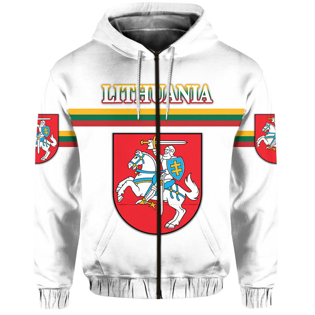 Custom Lithuania Zip Hoodie Coat Of Arms Lietuva Flag Style White LT8 - Wonder Print Shop