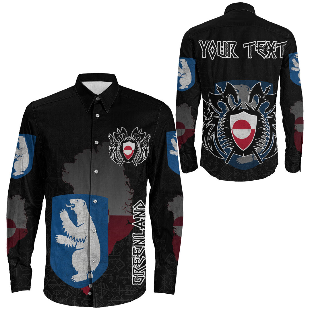 (Custom) Viking - Greenland Flag and Map Long Sleeve Button Shirt style Viking Geri and Freki RLT12 - Wonder Print Shop