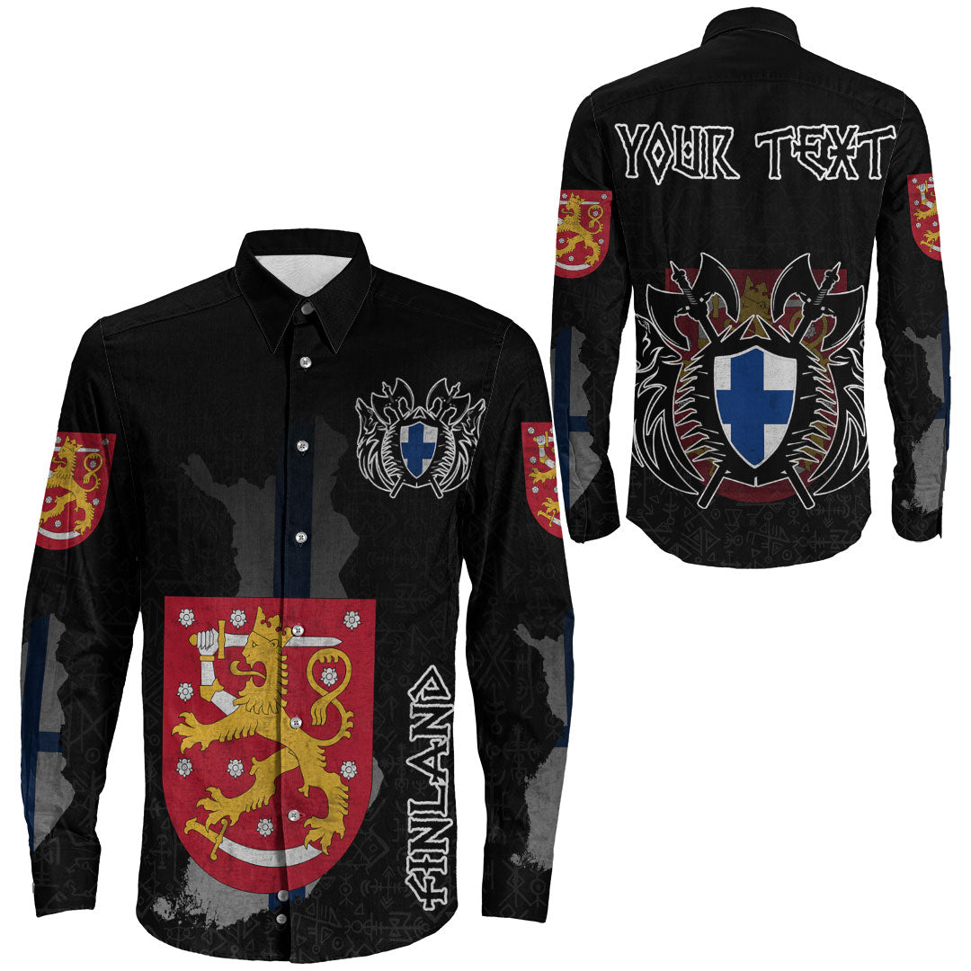 (Custom) Viking - Finland Flag and Map Long Sleeve Button Shirt style Viking Geri and Freki RLT12 - Wonder Print Shop