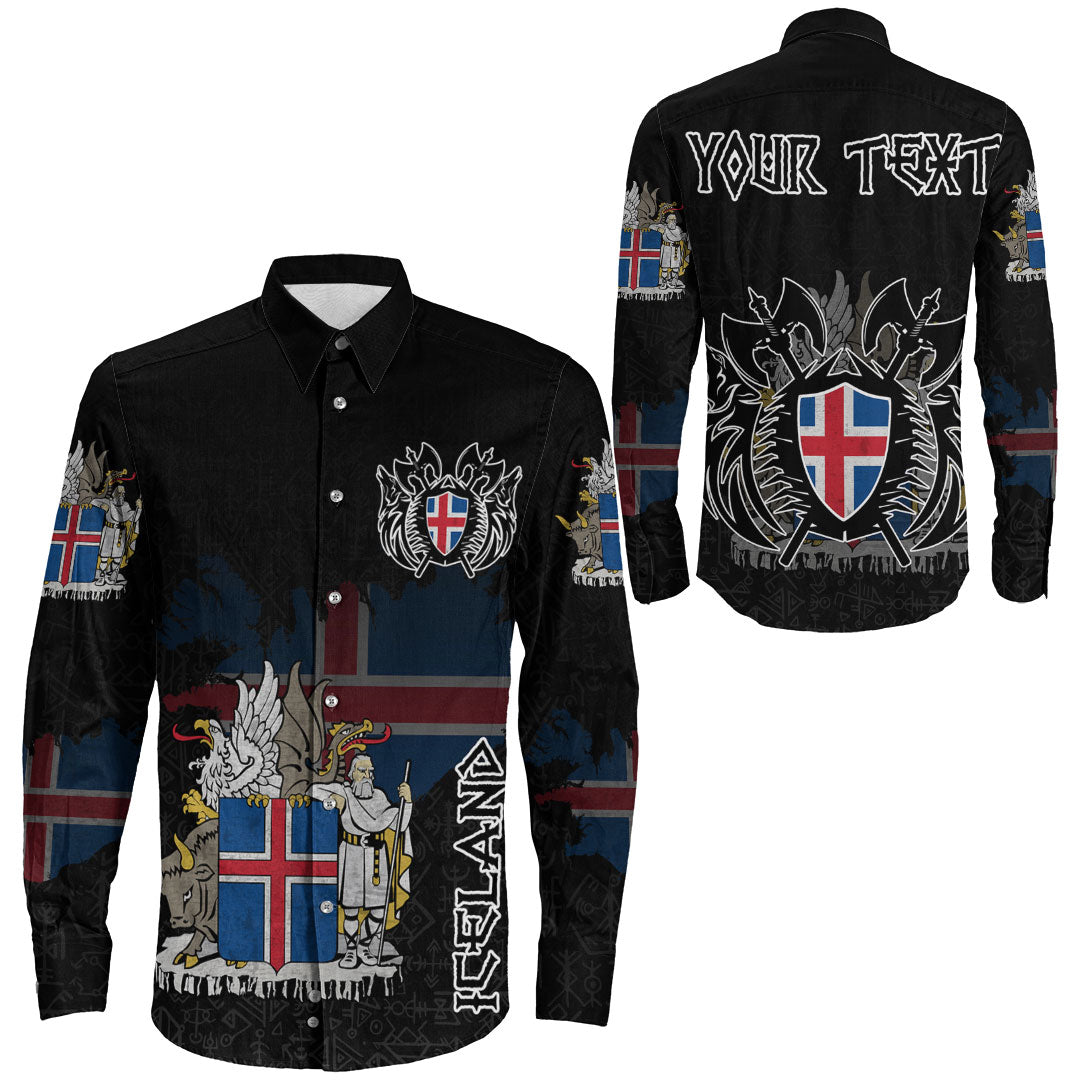 (Custom) Viking - Iceland Flag and Map Long Sleeve Button Shirt style Viking Geri and Freki RLT12 - Wonder Print Shop