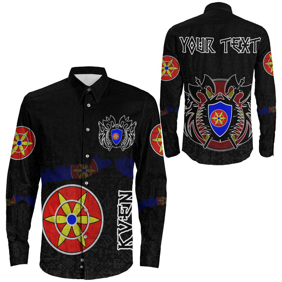 (Custom) Viking - Kven Flag and Map Long Sleeve Button Shirt style Viking Geri and Freki RLT12 - Wonder Print Shop