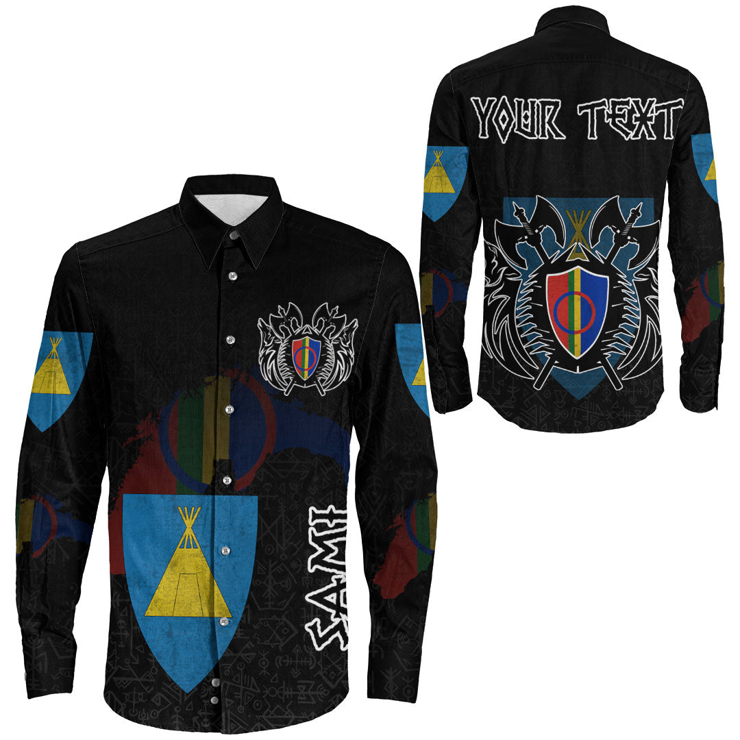 (Custom) Viking - Sami Flag and Map Long Sleeve Button Shirt style Viking Geri and Freki RLT12 - Wonder Print Shop