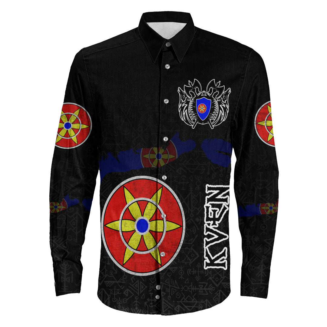 (Custom) Viking - Kven Flag and Map Long Sleeve Button Shirt style Viking Geri and Freki RLT12 - Wonder Print Shop