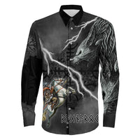 (Custom) Viking - Ragnarok Long Sleeve Button Shirt Odin fight Fenrir on thunder background RLT12 - Wonder Print Shop