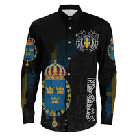 (Custom) Viking - Sweden Flag and Map (1) Long Sleeve Button Shirt style Viking Geri and Freki RLT12 - Wonder Print Shop