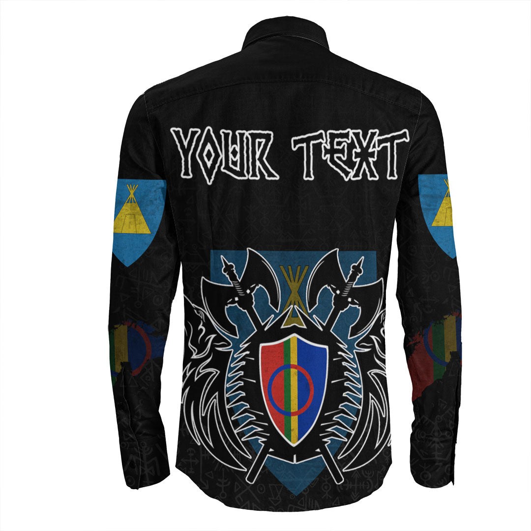 (Custom) Viking - Sami Flag and Map Long Sleeve Button Shirt style Viking Geri and Freki RLT12 - Wonder Print Shop