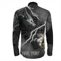 (Custom) Viking - Ragnarok Long Sleeve Button Shirt Odin fight Fenrir on thunder background RLT12 - Wonder Print Shop