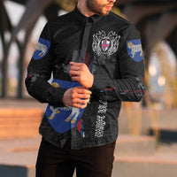 (Custom) Viking - Faroe Islands Flag and Map Long Sleeve Button Shirt style Viking Geri and Freki RLT12 - Wonder Print Shop