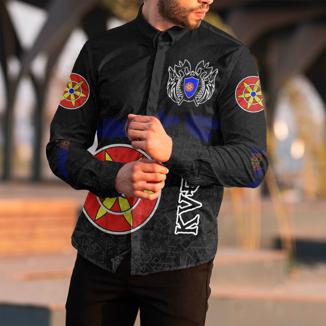 (Custom) Viking - Kven Flag and Map Long Sleeve Button Shirt style Viking Geri and Freki RLT12 - Wonder Print Shop