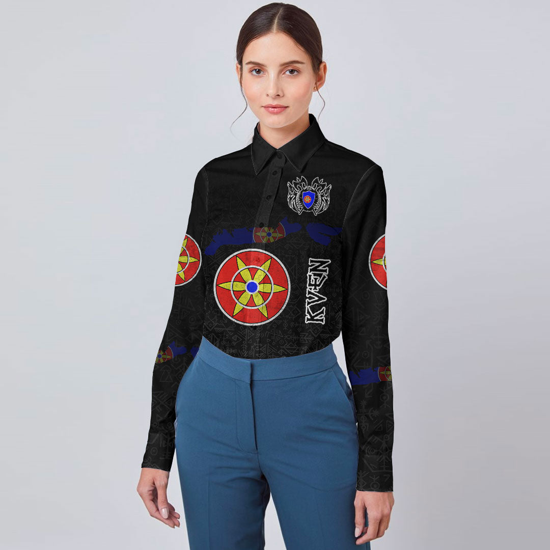 (Custom) Viking - Kven Flag and Map Long Sleeve Button Shirt style Viking Geri and Freki RLT12 - Wonder Print Shop