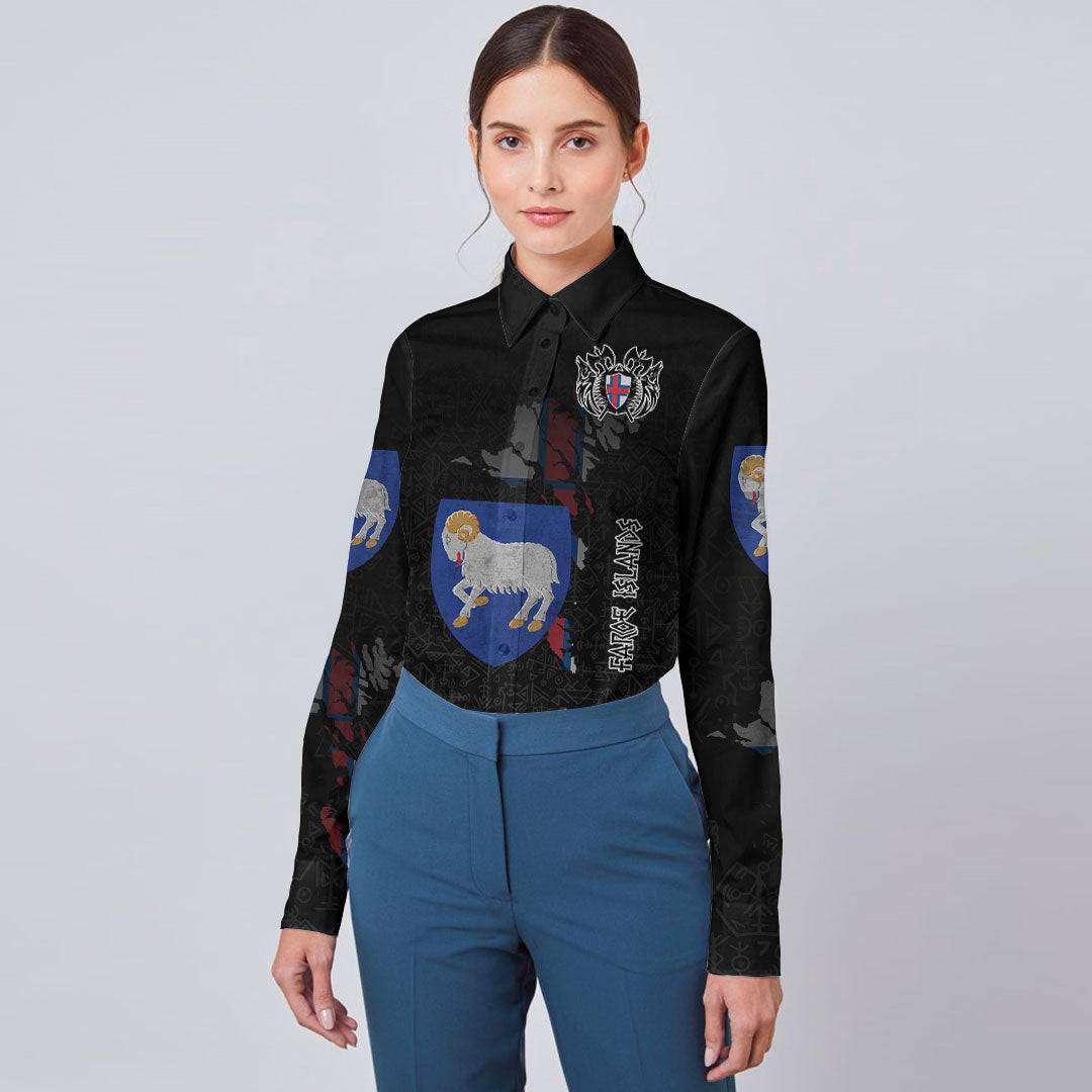 (Custom) Viking - Faroe Islands Flag and Map Long Sleeve Button Shirt style Viking Geri and Freki RLT12 - Wonder Print Shop