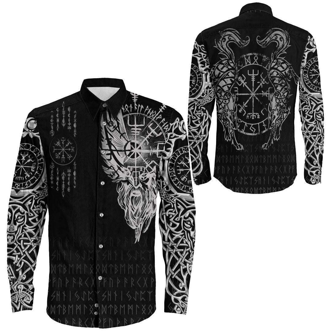 Viking Clothing Viking Compass Vegvisir Tattoo Long Sleeve Button Shirt RLT12 - Wonder Print Shop