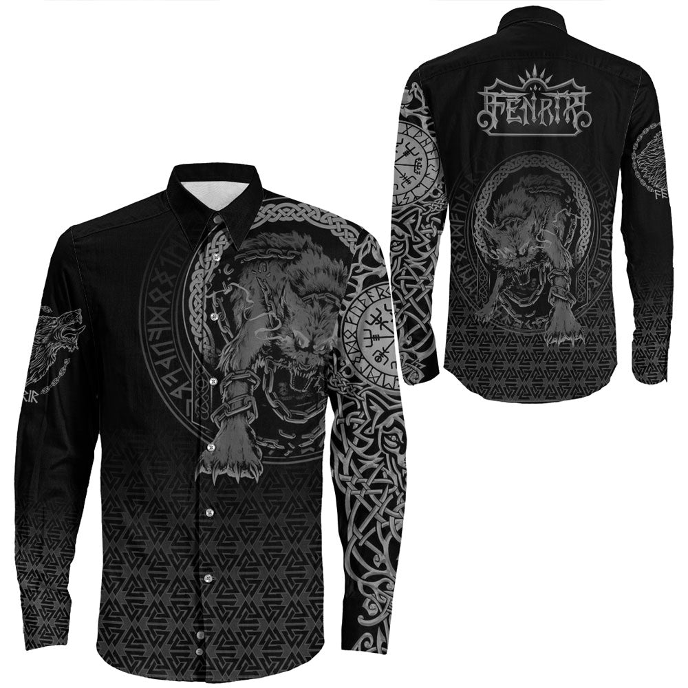 Viking Clothing Viking Fenrir Norse 3D Tattoo Long Sleeve Button Shirt RLT12 - Wonder Print Shop