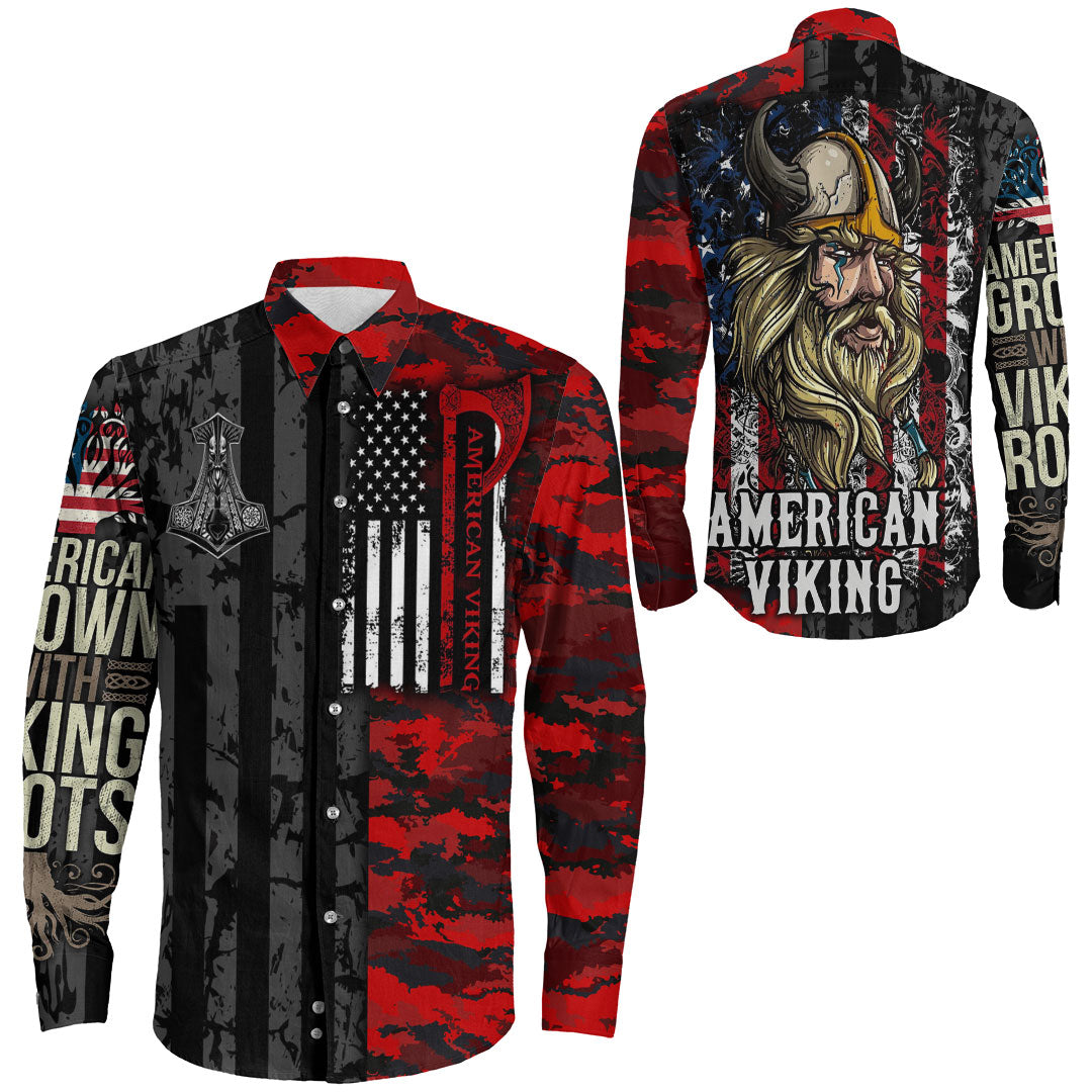 Viking Clothing American Viking Long Sleeve Button Shirt RLT12 - Wonder Print Shop