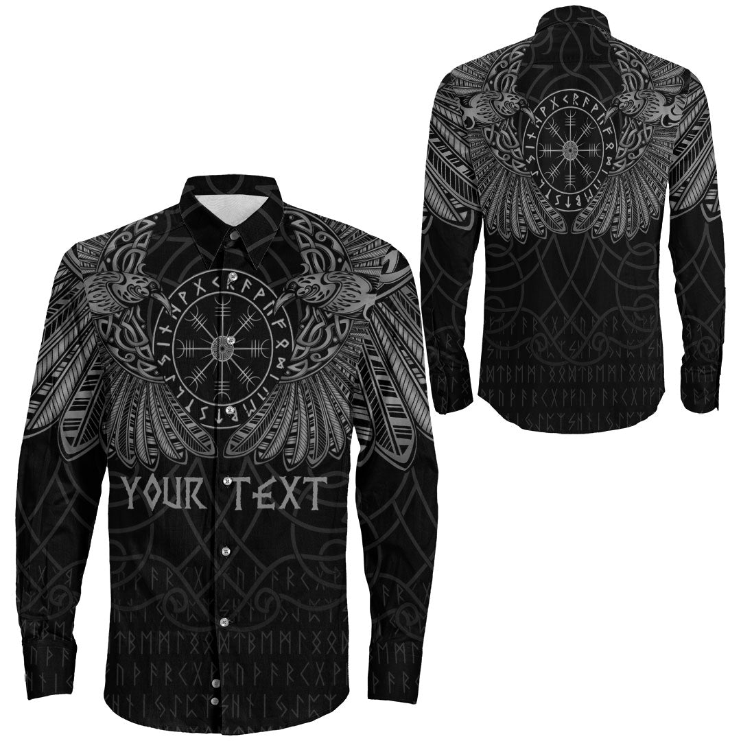 Viking Clothing Viking Odin's Celtic Ravens Long Sleeve Button Shirt RLT12 - Wonder Print Shop
