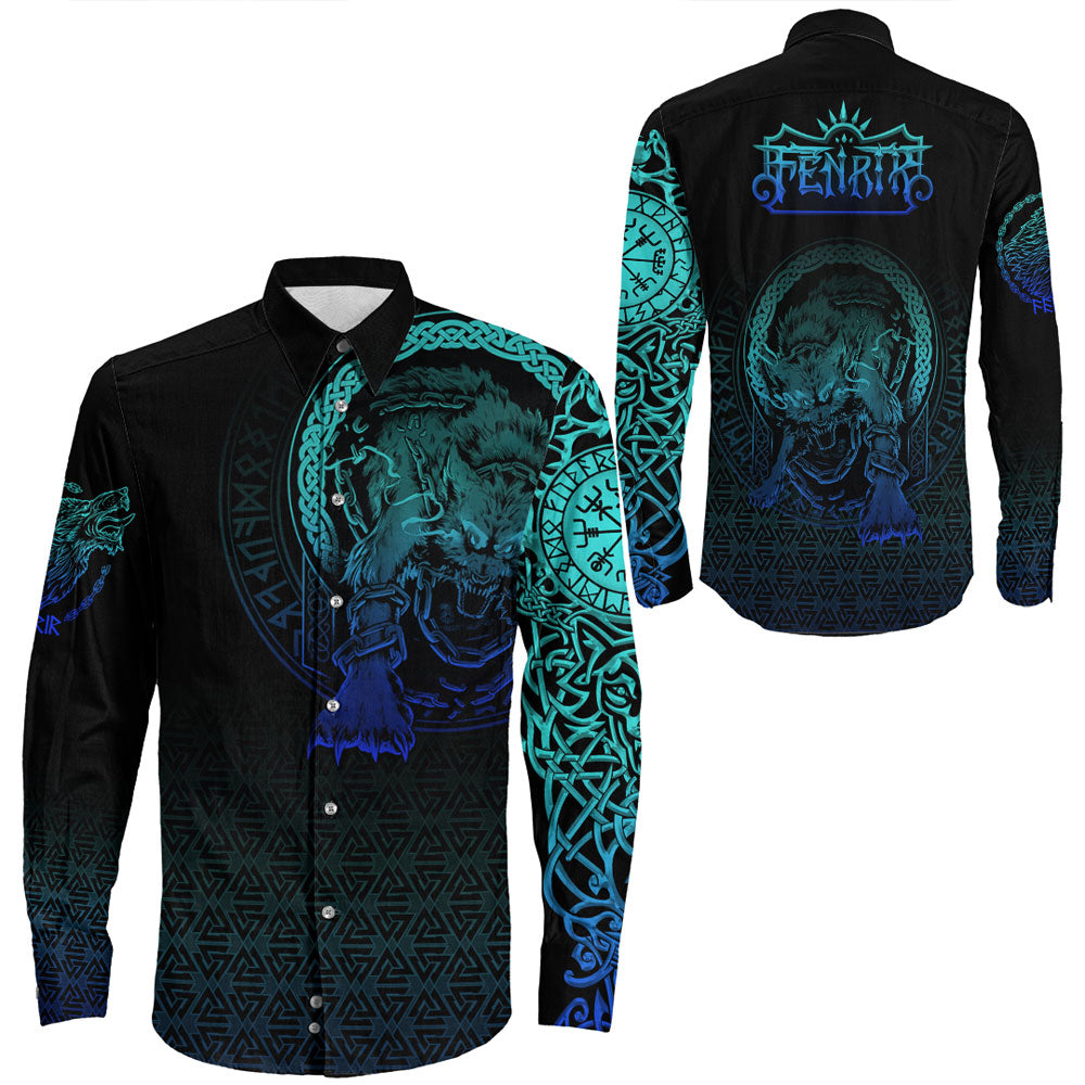 Viking Clothing Viking Fenrir Norse 3D Special Long Sleeve Button Shirt RLT12 - Wonder Print Shop
