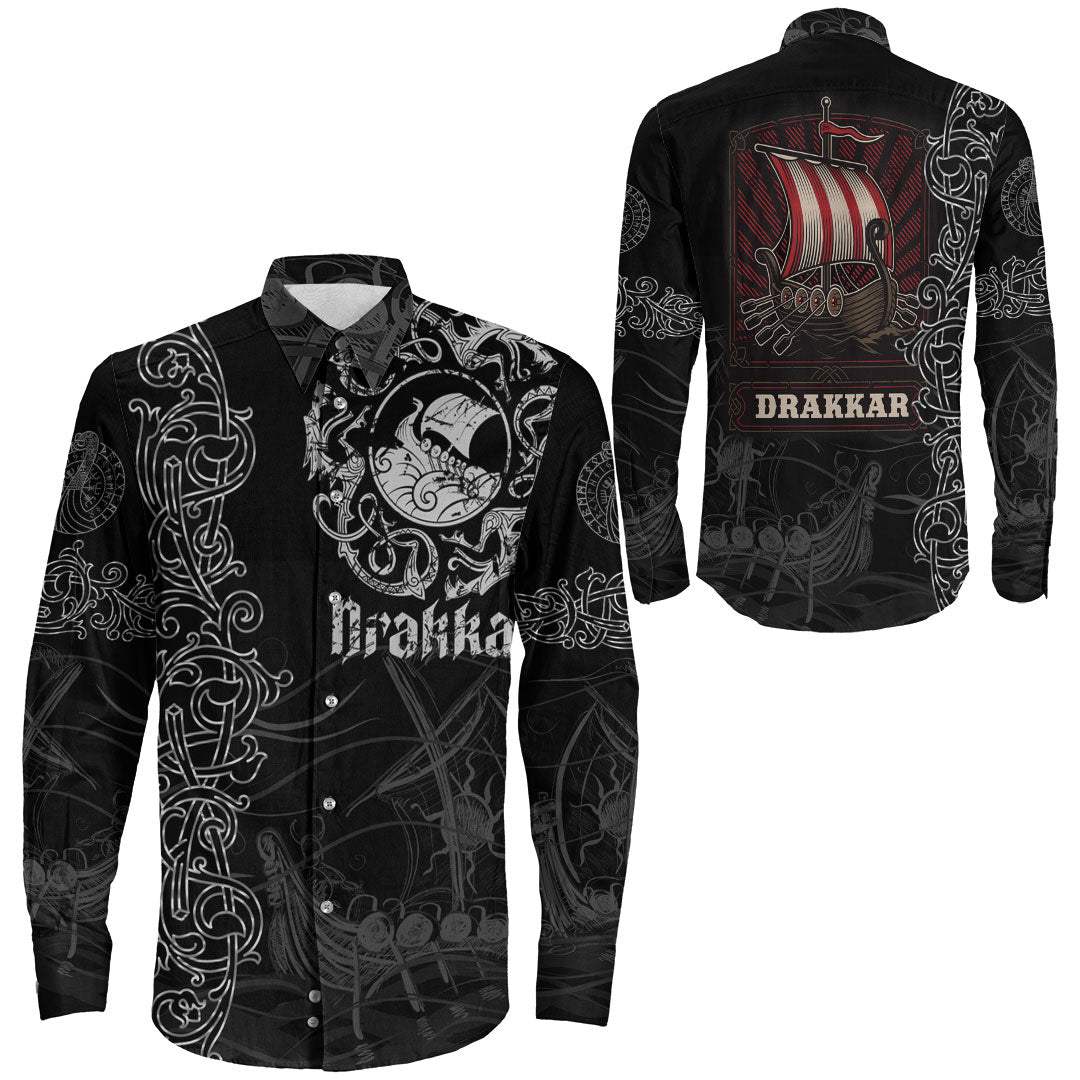 Viking Clothing Viking Drakkar Warship Long Sleeve Button Shirt RLT12 - Wonder Print Shop