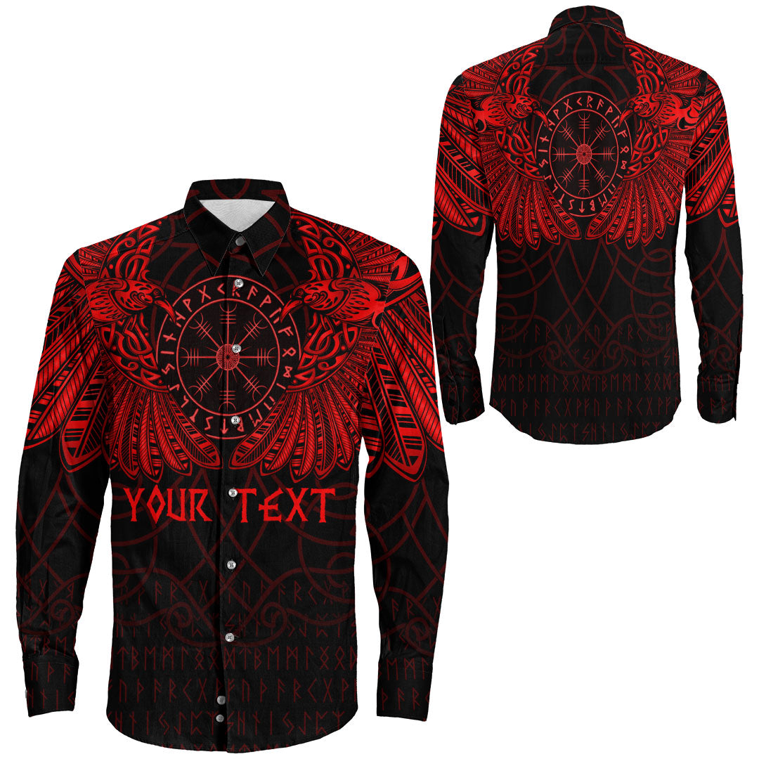 Viking Clothing Viking Odin's Celtic Ravens Red Version Long Sleeve Button Shirt RLT12 - Wonder Print Shop