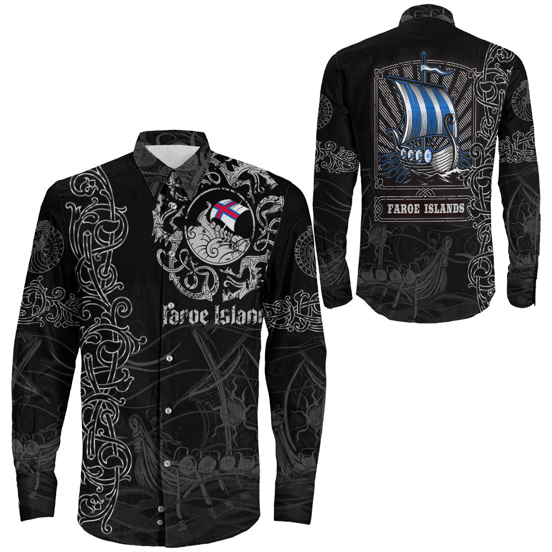 Viking Clothing Viking Drakkar Faroe Islands Warship Long Sleeve Button Shirt RLT12 - Wonder Print Shop