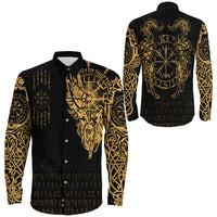 Viking Clothing Viking Compass Vegvisir Tattoo Gold Version Long Sleeve Button Shirt RLT12 - Wonder Print Shop