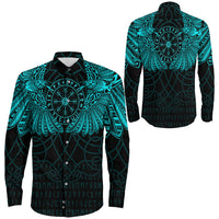 Viking Clothing Viking Odin's Celtic Two Ravens Cyan Version Long Sleeve Button Shirt RLT12 - Wonder Print Shop